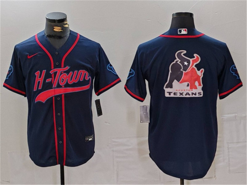 Men's Navy Houston Texans Team Big Logo With Patch Cool Base Stitched Baseball Jersey